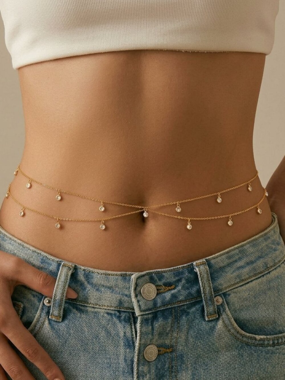 3/$35 Gold Layered Belly Chain Rhinestone Charm Body Jewelry Waist Chain NEW